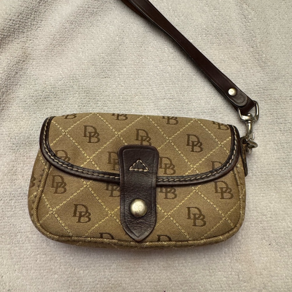 Dooney & Bourke Tan and Brown Flap Wristlet Vintage and Authentic